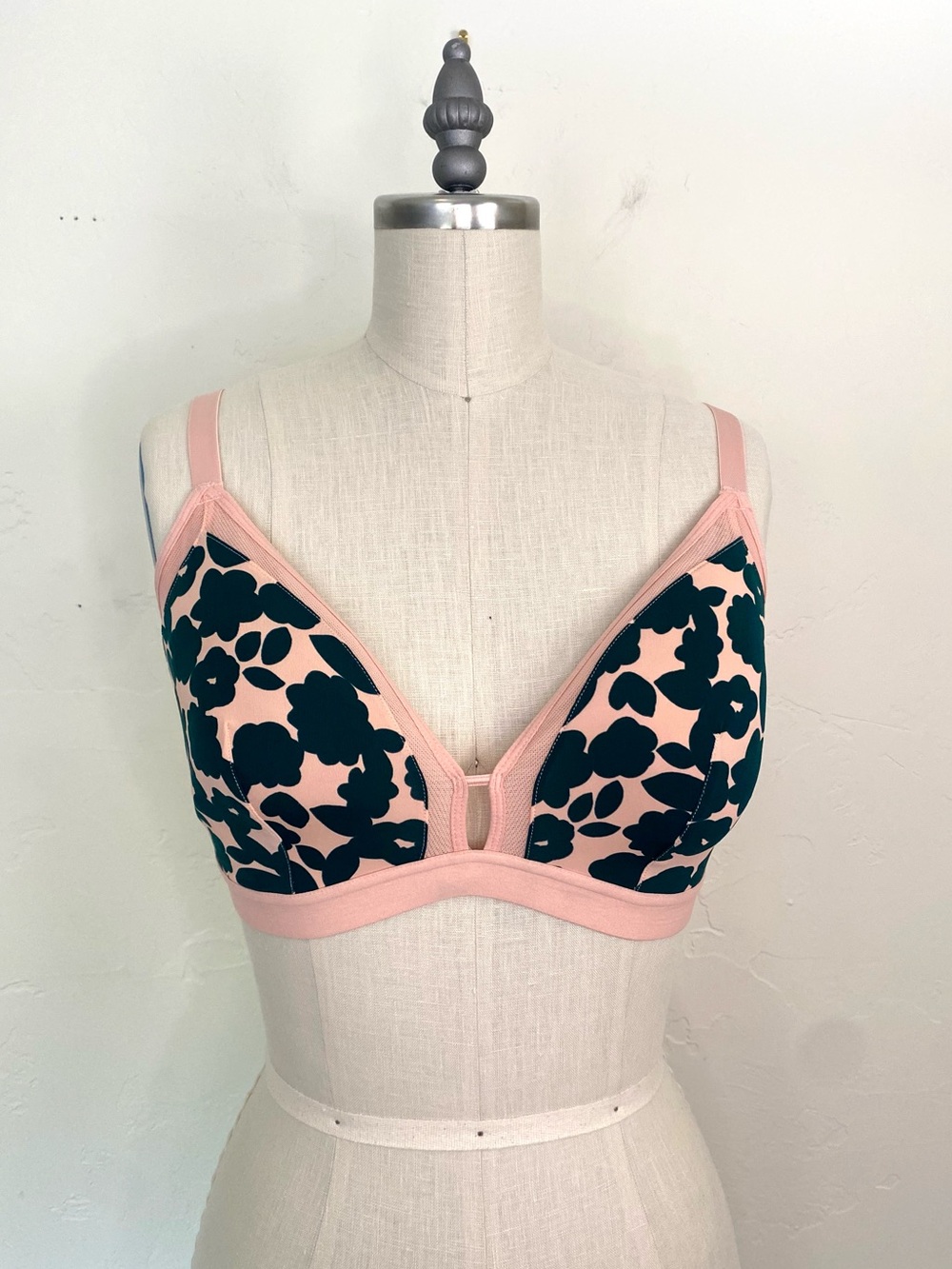 Lively Pink Blush Bra with Black Floral Print
